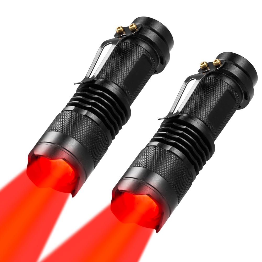 2 Pack Red Light Flashlight Single Mode Red LED Flashlight One Mode Zoomable Night Light Torch for Night Observation and Astronomy Aviation