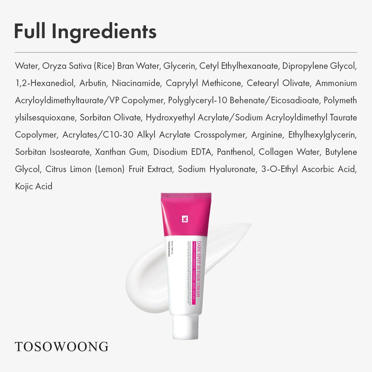 TOSOWOONG Dark Spot 35 Fade Cream for Dark Spots & Uneven Tone, Freckles