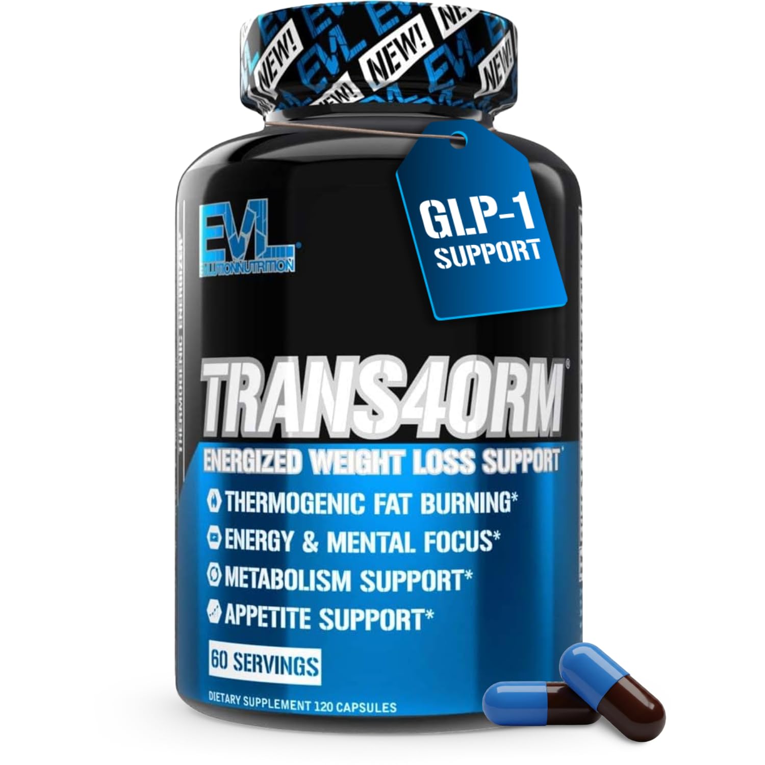 EVL Trans4orm - Thermogenic Fat Burner Support for Men & Women- 60 Servings | Fast Acting Weight Loss Energy and Appetite Support - Green Tea Supplement for Men and Women