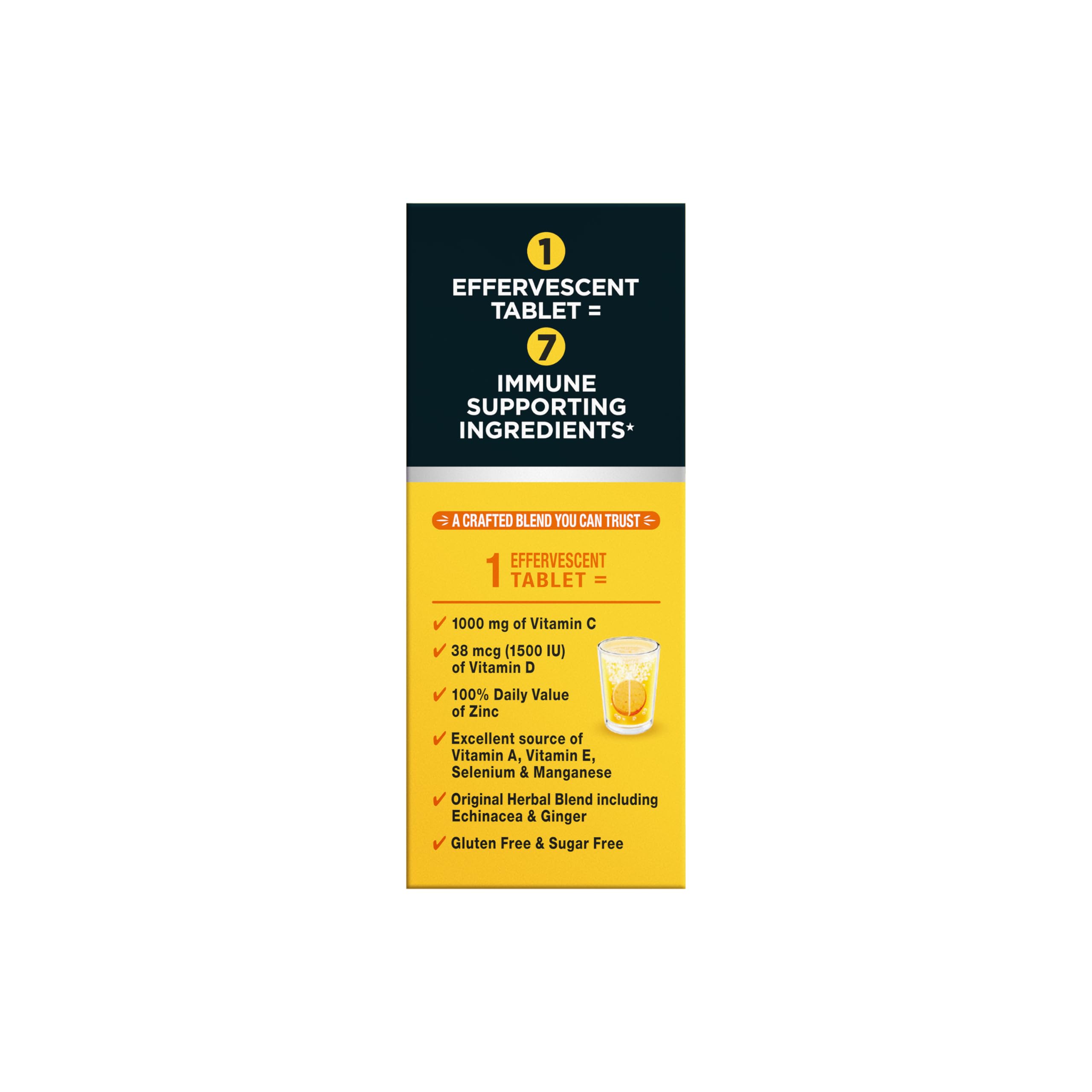 Airborne Immune Support Effervescent Tablets, Zesty Orange Flavor - 30ct with 1000mg Vitamin C + Vitamins A, D, E, Zinc, Selenium, Manganese & Herbal Blend - Sugar‑Free, Gluten‑Free
