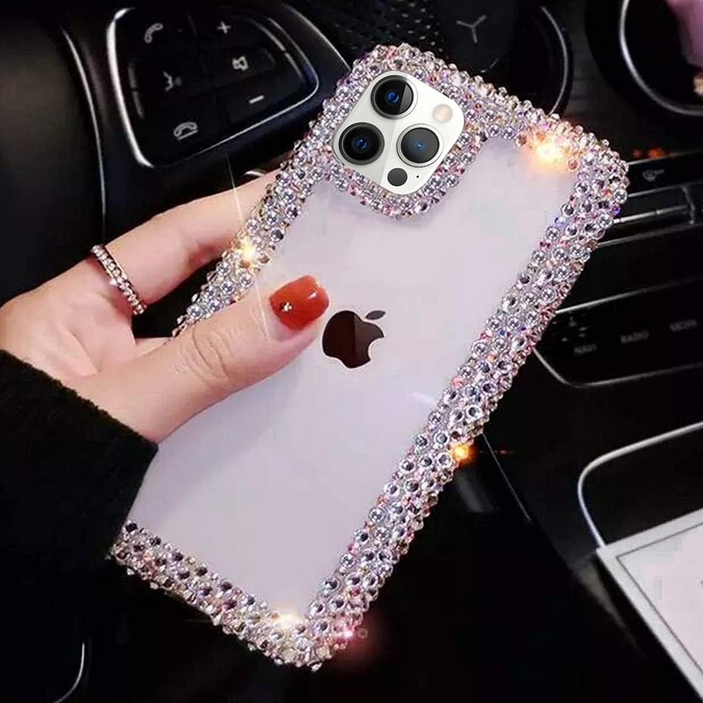 Buy now Bonitec Compatible with iPhone 13 Pro Max Case for Women Girls 3D Glitter Sparkle Bling Case Luxury Shiny Cute Crystal Charms Rhinestone Diamond Bumper Clear Protective Cases Cover Clear at indiglob india