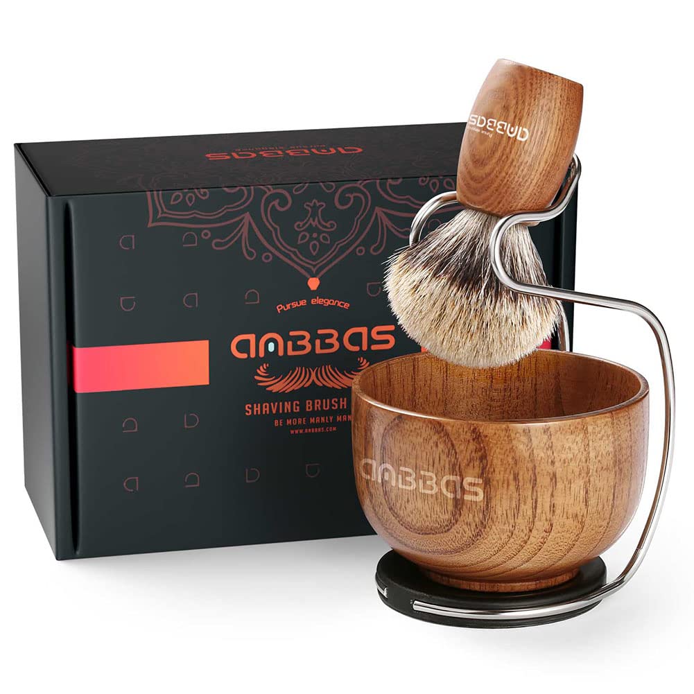 Buy now Anbbas Shaving Brush Synthetic Badger Hair Wood Handle,Stainless Steel Shaving Stand and Bowl,Perfect for Men Wet Shave Brown-upgraded at indiglob india