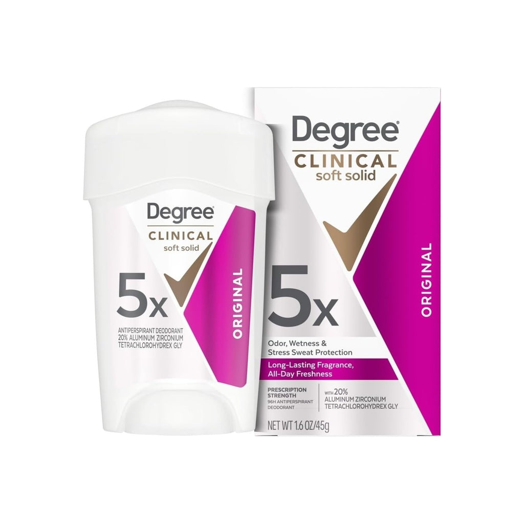 Degree Clinical Antiperspirant Deodorant Soft Solid, Original, 1.6 oz | For stress sweat, Helps keep you dry & confident, With 96H protection, soft solid
