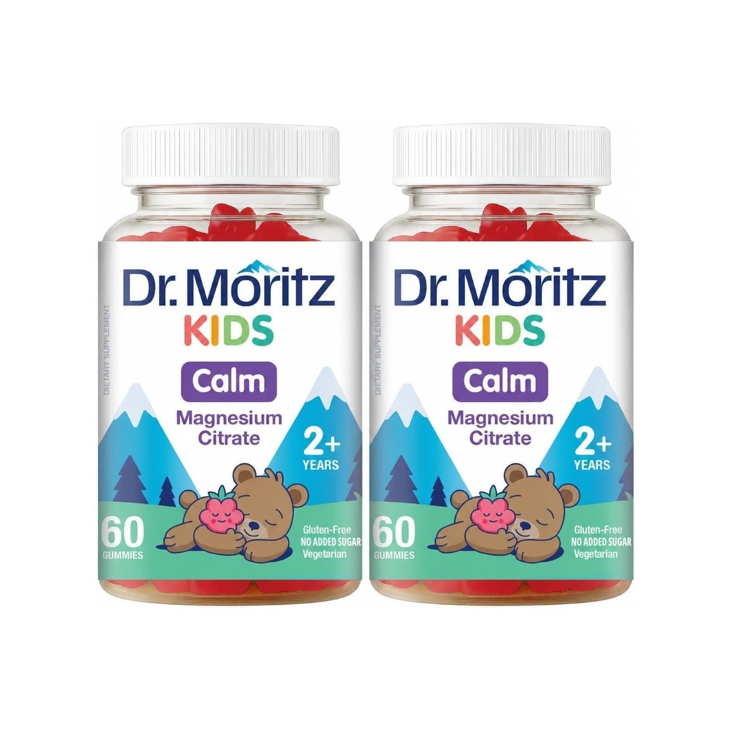 Dr. Moritz Calm Kids Magnesium Gummies, No Sugar Magnesium Kids Supplement | Kids' magnesium gummies that promote calm before bedtime, encourage restful sleep, and boost energy - 2 - Pack (60 Count)