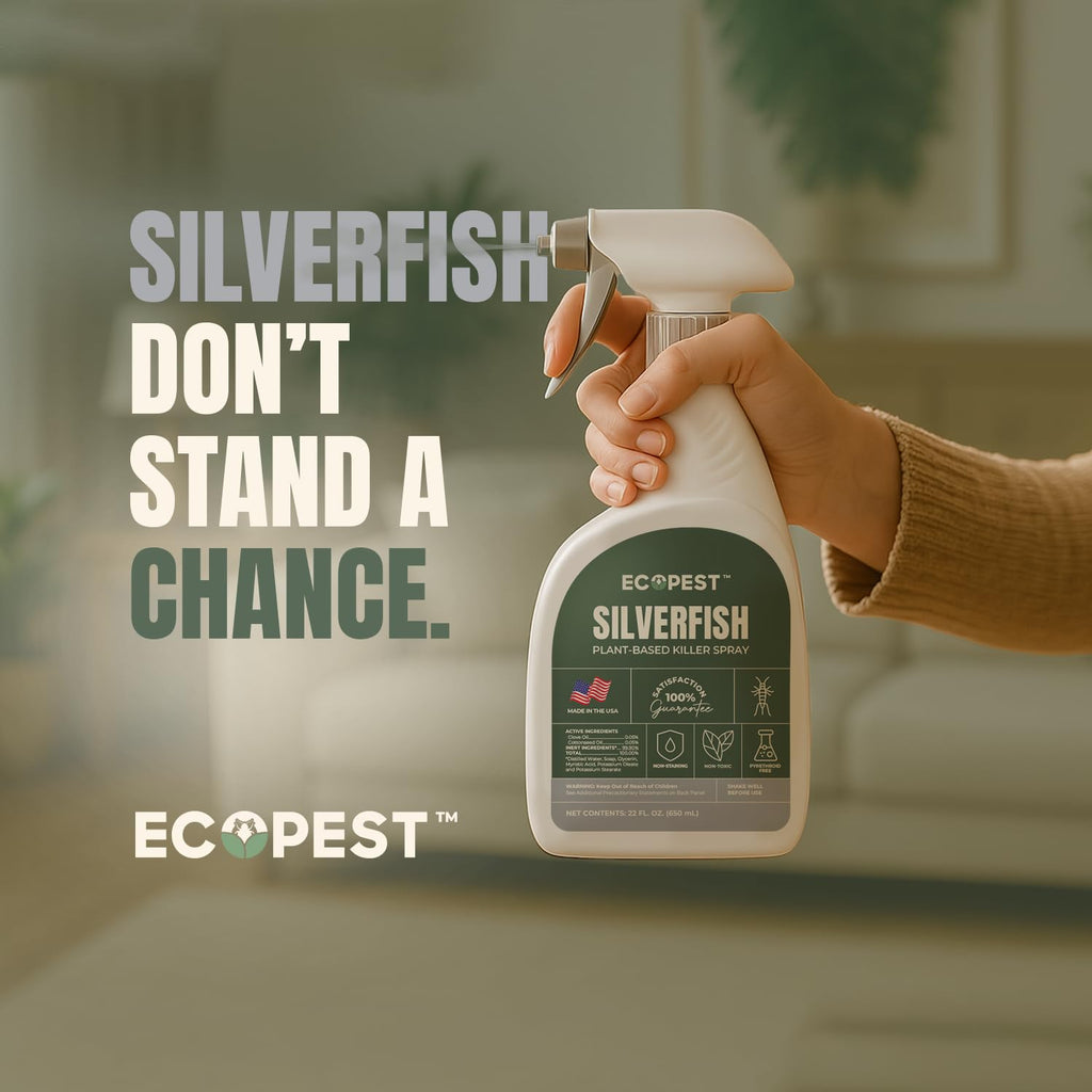 Silverfish Spray, Natural Silverfish Killer for Indoor and Outdoor | Plant-Based Home Pest Control Spray and Repellent | Made with Essential Oils, Safe for Use Around Children and Pets, 22 oz.
