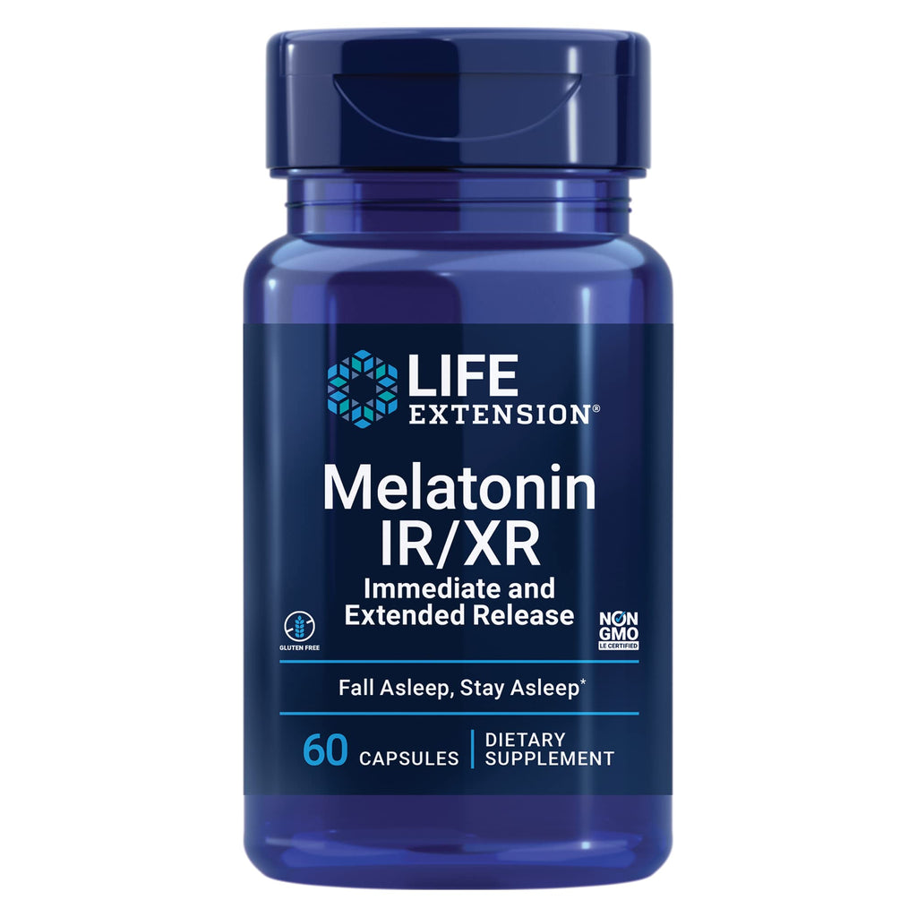 Life Extension Melatonin IR/XR, 1.5 mg, immediate- and Extended-Release Formula for Optimal Sleep Support, Healthy circadian Rhythms, Cellular Defense, Gluten-Free, Non-GMO, 60 Capsules (Pack of 2)