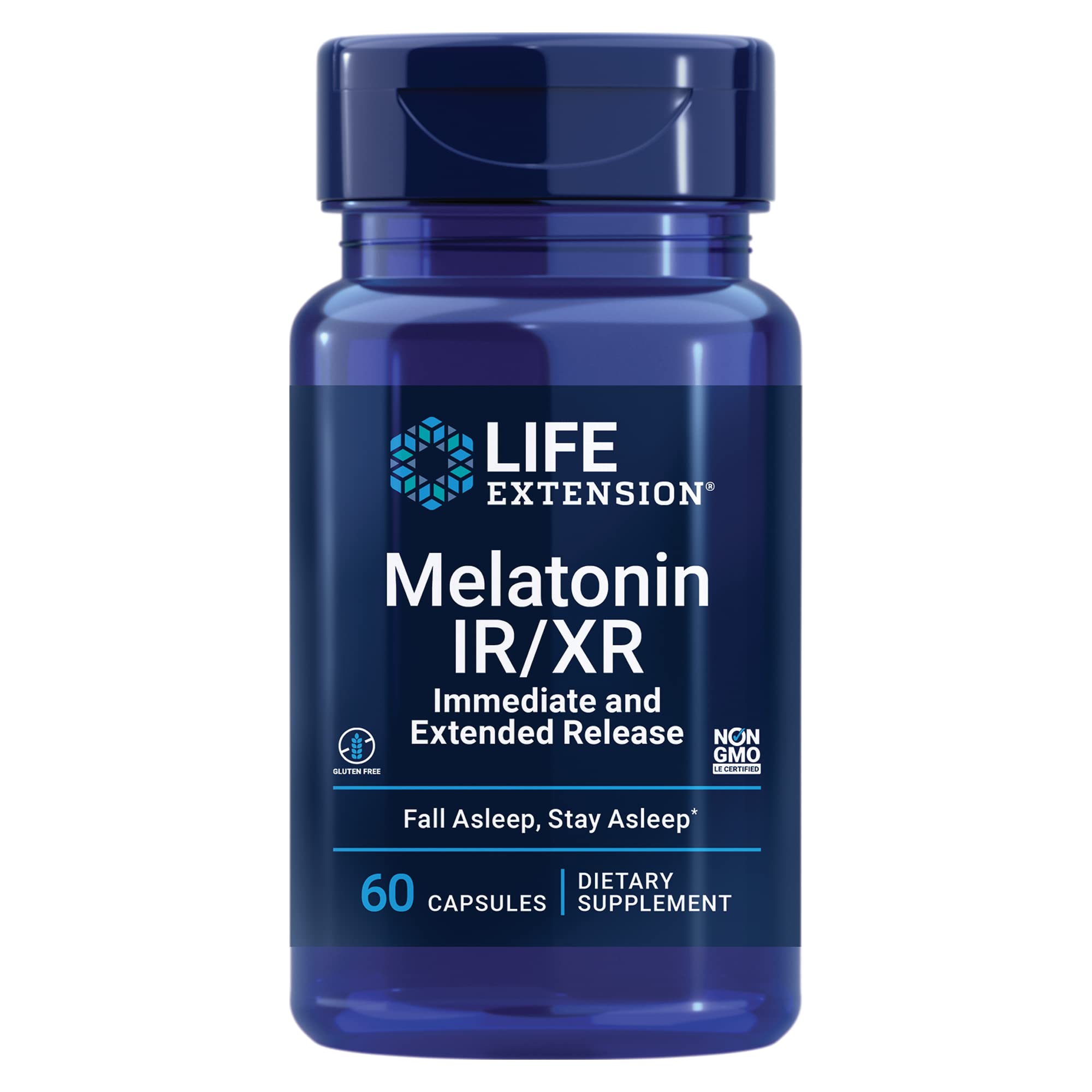 Life Extension Melatonin IR/XR, 1.5 mg, immediate- and Extended-Release Formula for Optimal Sleep Support, Healthy circadian Rhythms, Cellular Defense, Gluten-Free, Non-GMO, 60 Capsules (Pack of 2)