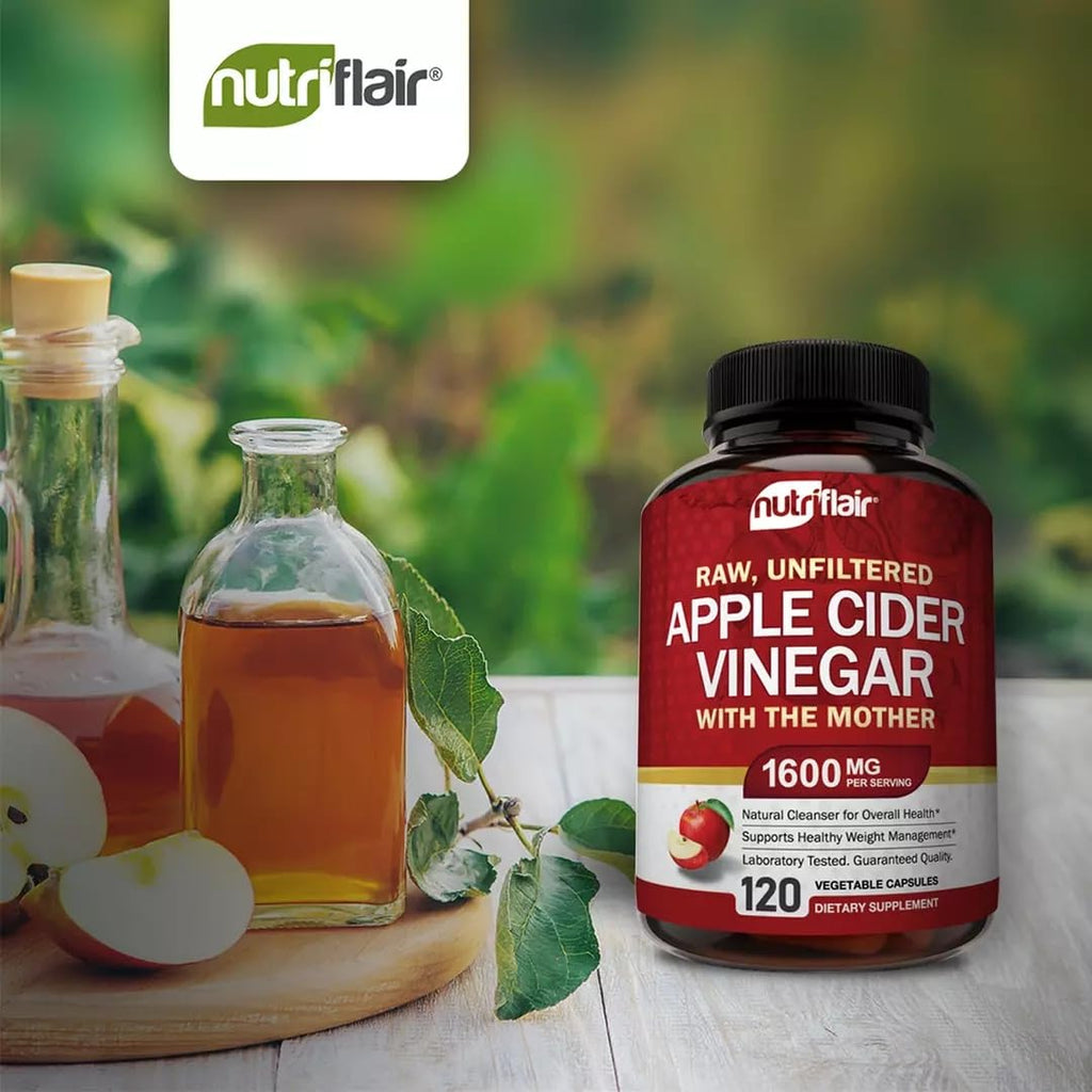 NutriFlair Apple Cider Vinegar Capsules with Mother 1600mg, 120 Capsules
