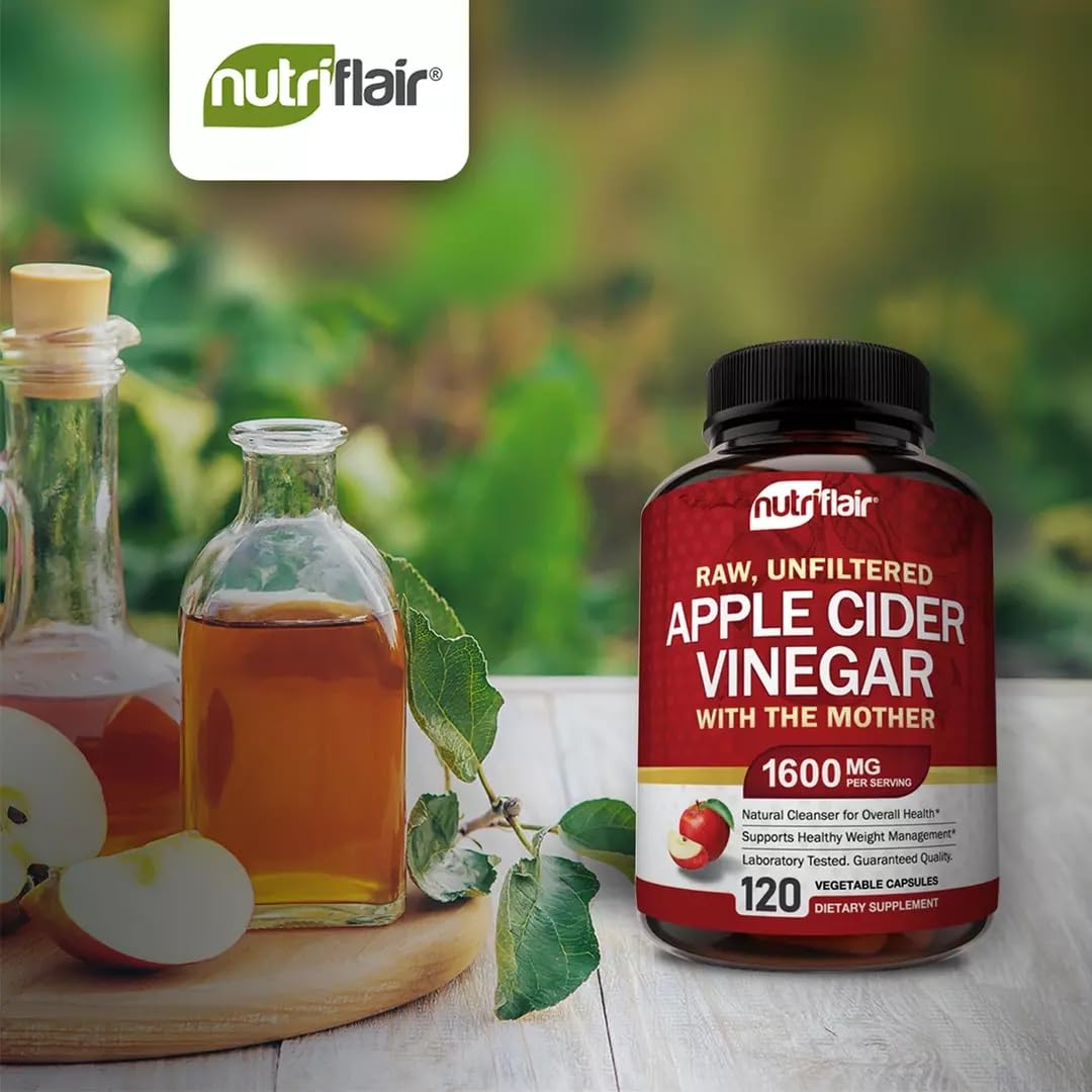 NutriFlair Apple Cider Vinegar Capsules with Mother 1600mg, 120 Capsules