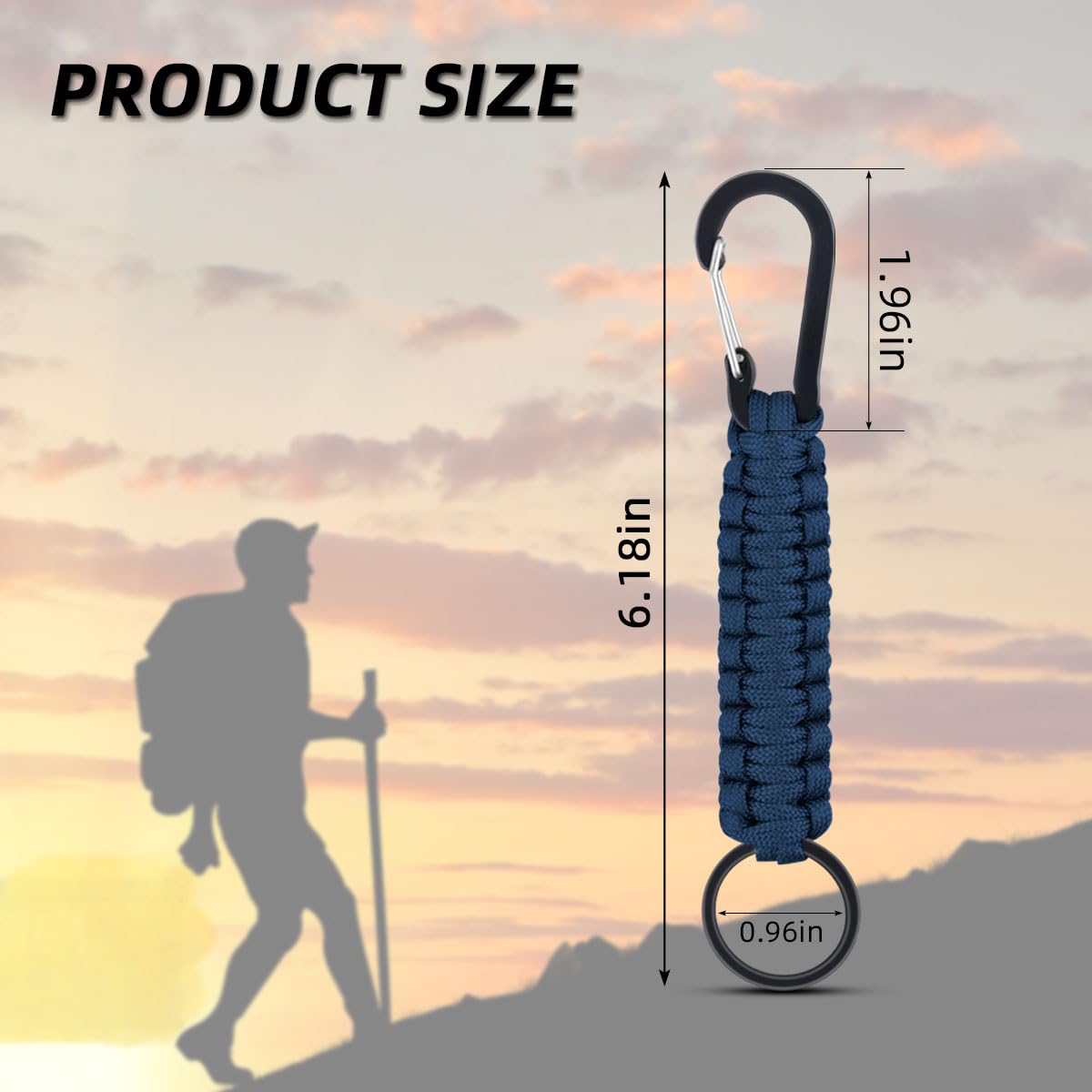 6 Pack Paracord Keychain with Carabiner Braided Lanyard Key Chain Paracord Carabiner Clip for Keys Backpack Paracord Keychain Ring for Men Women Heavy Duty Hook for Outdoor Survival Camping Hiking
