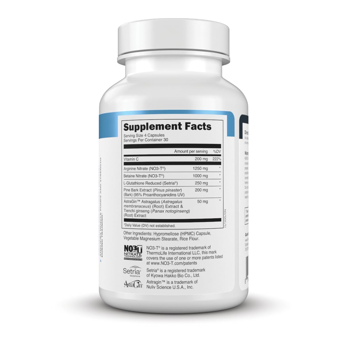 Transparent Labs Nitric Oxide - Nitric Oxide Booster for Men and Women with Arginine Nitrate, Betaine Nitrate, Pine Bark Extract, and Astragin for Nitric Oxide Flow - 120 Count