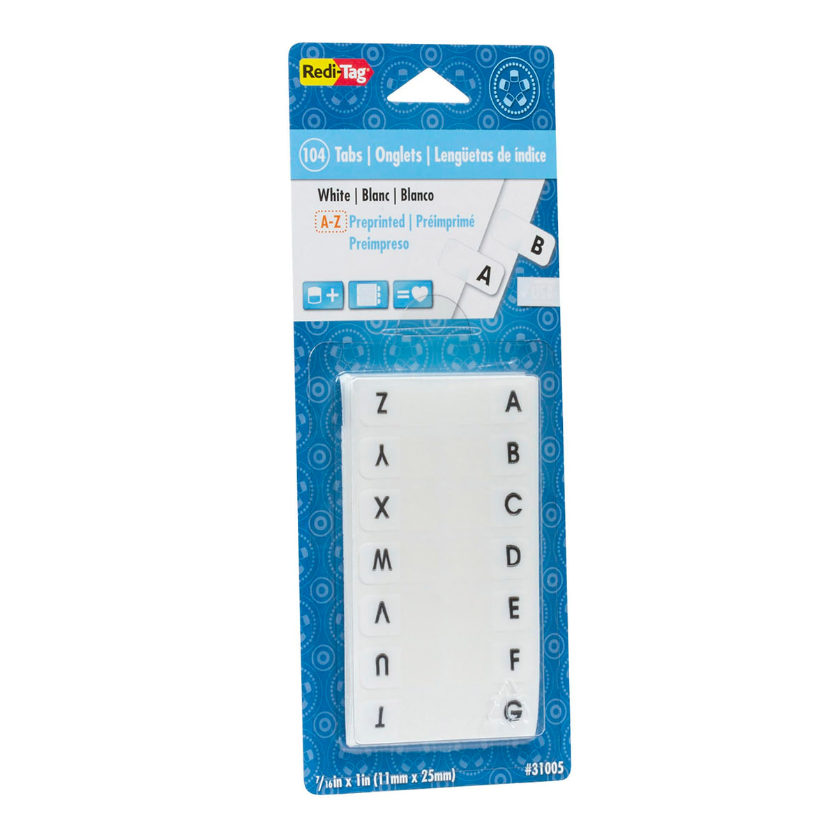 Redi-Tag Alphabetical Tabs, A - Z Pre-Printed Divider Tabs, Permanent Adhesive Index Labels,Divider Labels for School, Home and Office, 7/16" x 1", White, 104 Tabs Per Pack, (B31005)