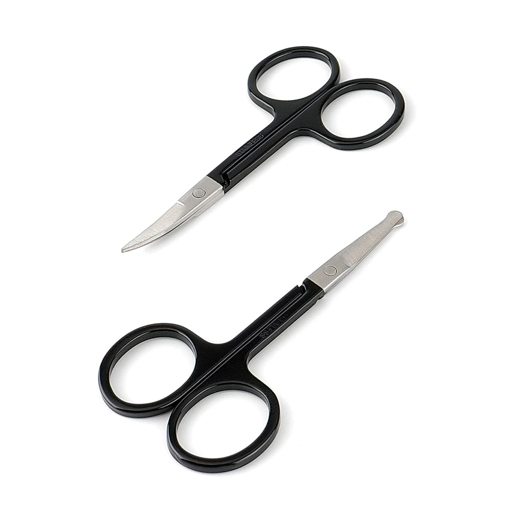 Facial Hair Small Grooming Scissors For Men Women, 2PCS Silver | Eyebrow, Nose Hair, Mustache, Beard, Eyelashes, Ear Trimming Kit, Curved and Rounded Safety Tip, Hair Cutting Clippers