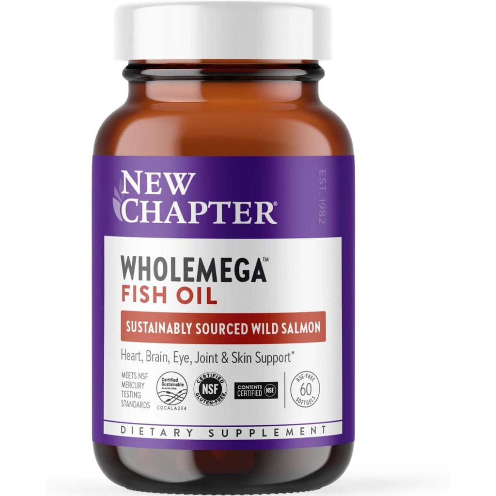 Buy now New Chapter Wholemega Fish Oil Supplement - 2000mg per Serving, Clinically Proven Wild Alaskan Salmon Oil with Omega-3 + Vitamin D3 + Astaxanthin, 60 Softgels at indiglob india