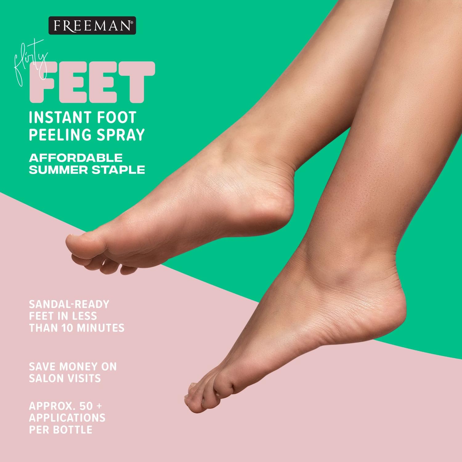 Freeman Flirty Feet Instant Foot Peeling Spray, Foot Mask, 4 fl oz | Foot peel mask for summer, moisturizing and smooth dry, cracked heels, remove dead skin quickly, cruelty-free and vegan