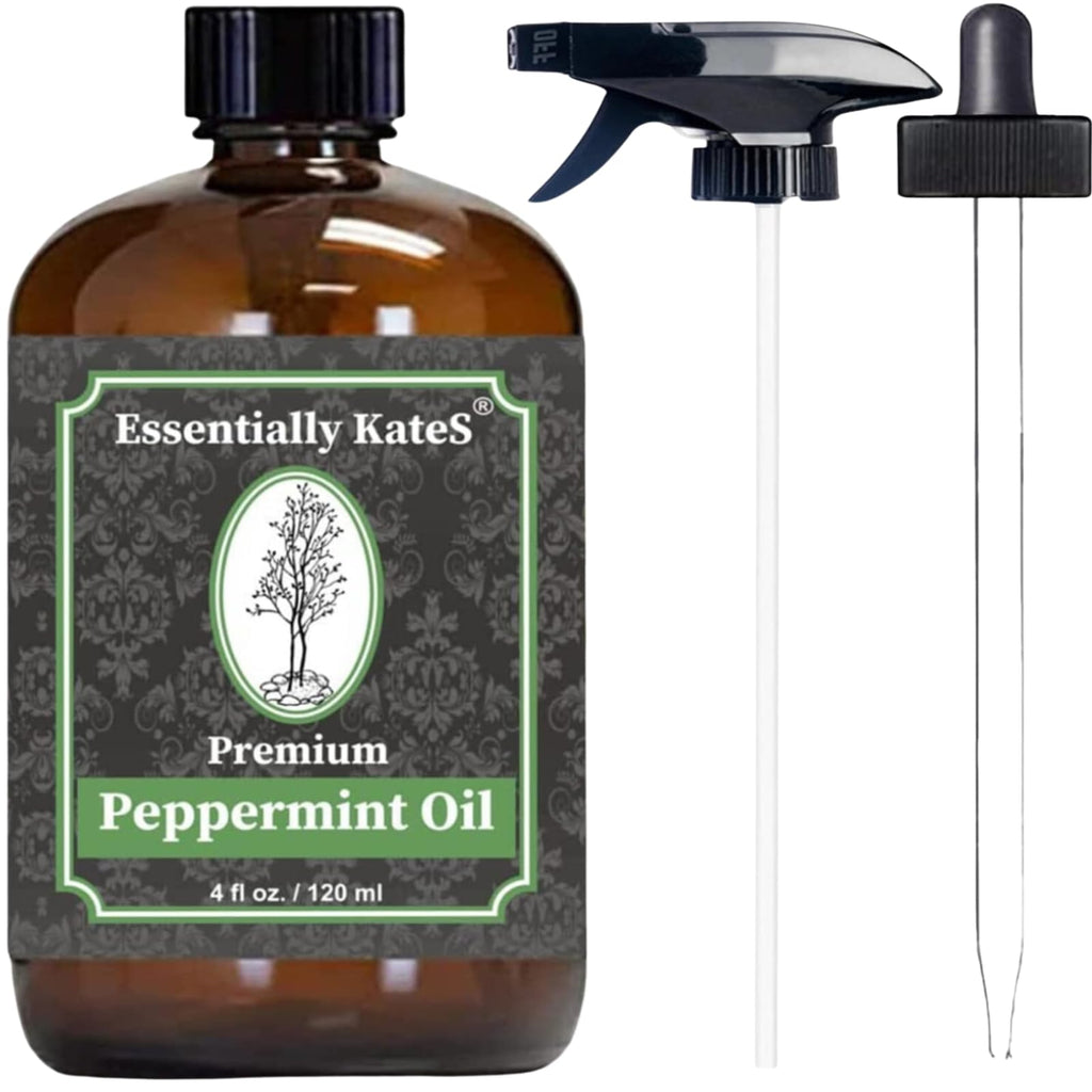 Buy now Peppermint Essential Oil 4 oz. with Huge Glass Bottle, Glass Dropper, and Sprayer. Detailed User's Guide E-Book. Skin Care, Garden Care, and Hair Care. at indiglob india