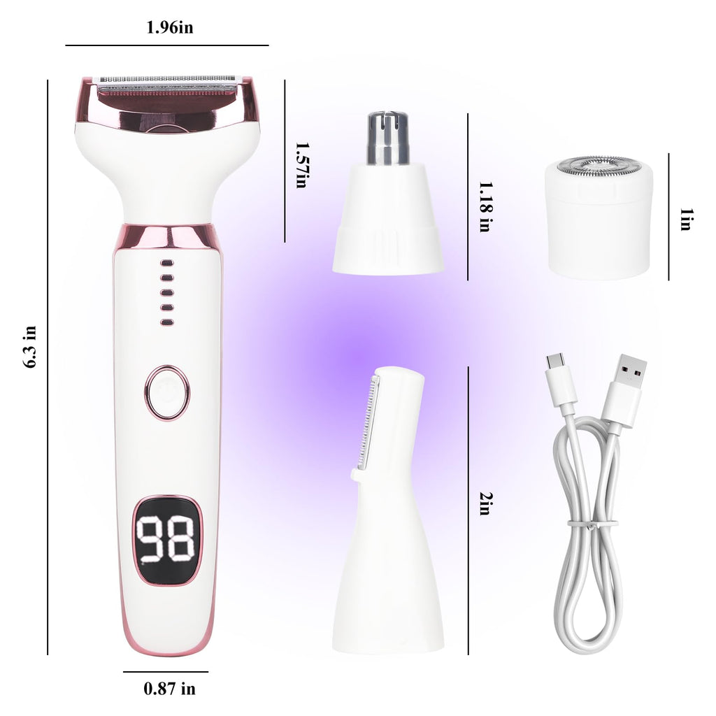 Electric Razors LED Display for Women Men, 2026 Wet/Dry Lady Electric Shaver,4 in 1 Hair Remover with IPX7 Waterproof,Smooth & Silky Portable Bikini Electric Grooming Set (Pink)