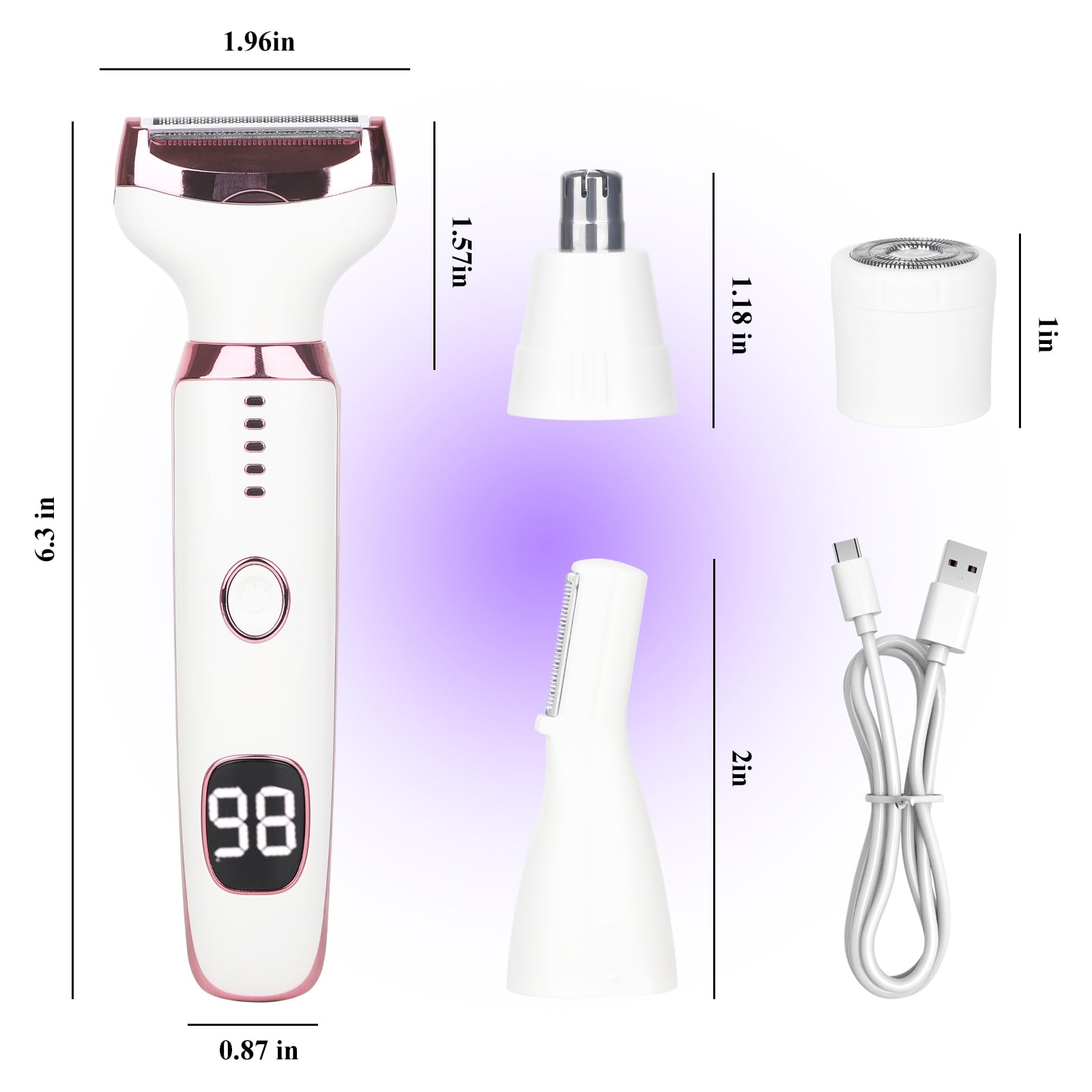 Electric Razors LED Display for Women Men, 2026 Wet/Dry Lady Electric Shaver,4 in 1 Hair Remover with IPX7 Waterproof,Smooth & Silky Portable Bikini Electric Grooming Set (Pink)