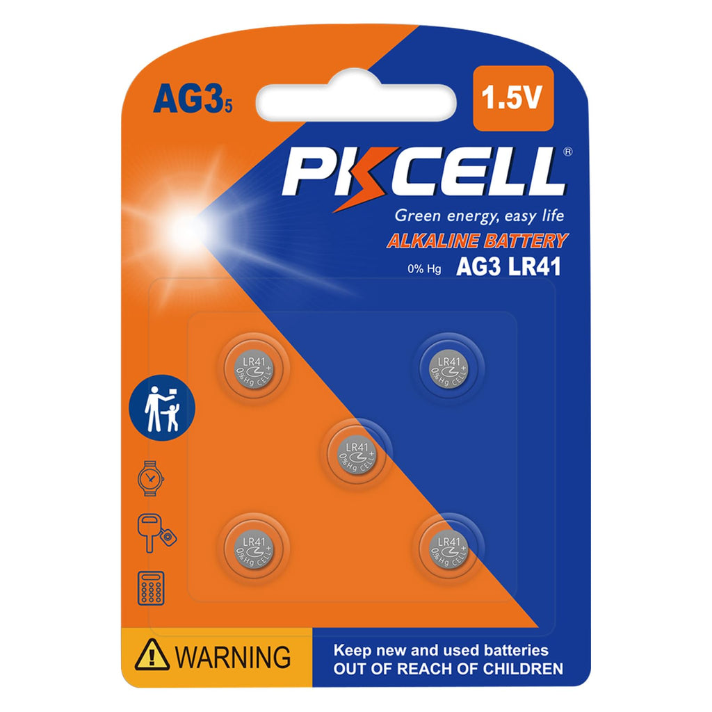PKCELL LR41 Button Batteries 5 Pack, LR41 Battery AG3 Battery