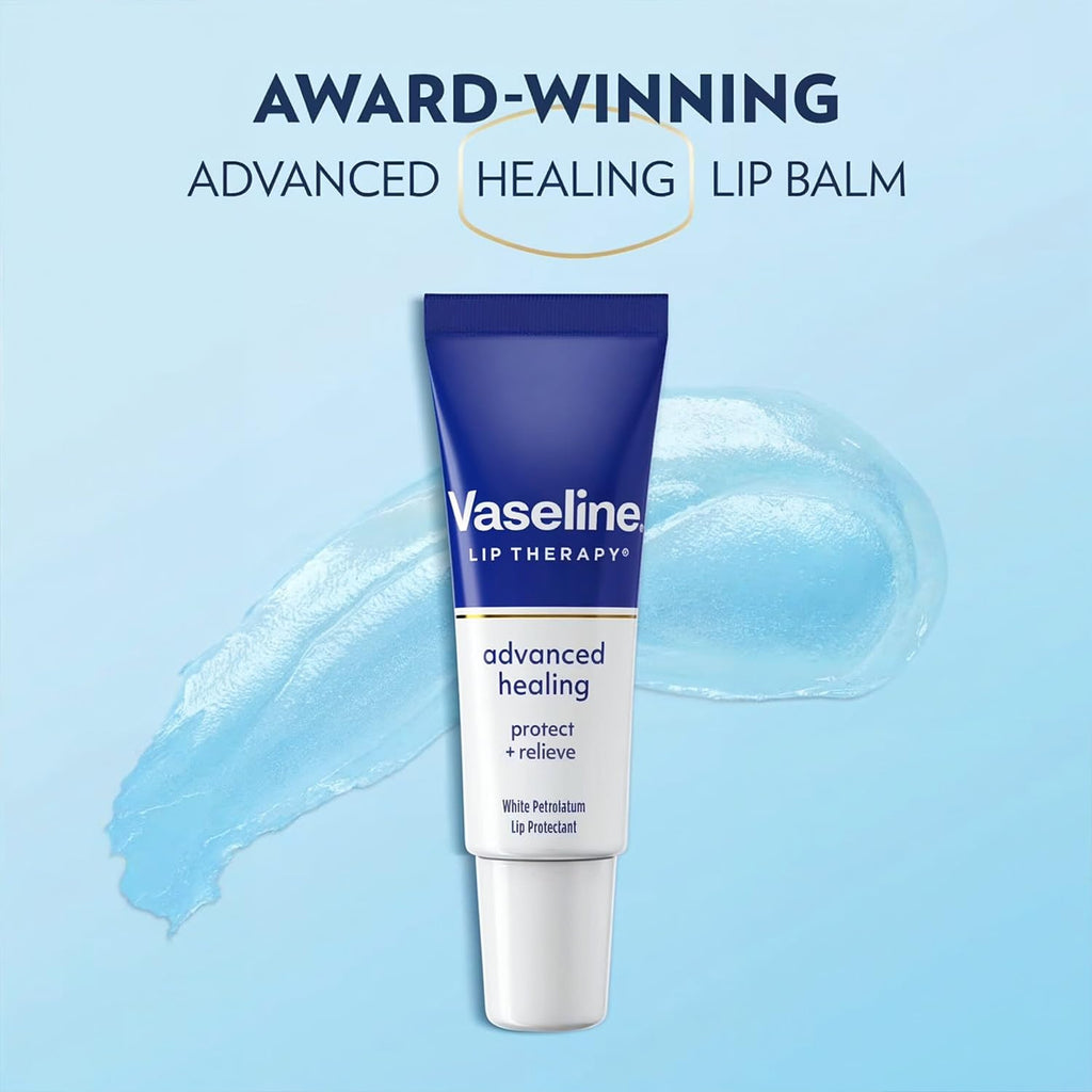 Vaseline Lip Therapy Advanced Healing Lip Moisturizer 3-Pack, 0.35 Oz Ea | #1 Dermatologist-Recommended Skin Protectant, Healing Ointment for Soothing Dry, Chapped Lips | Travel Essentials