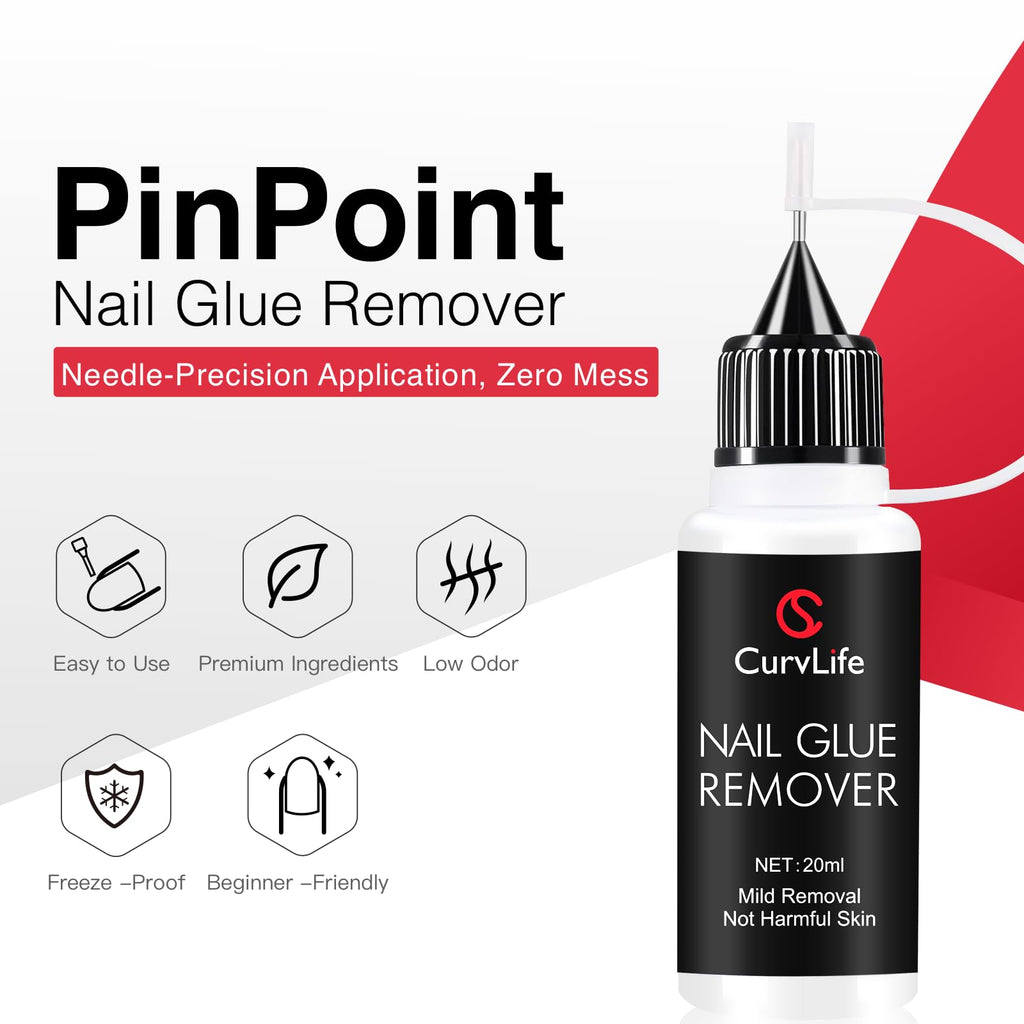 Curvlife 10g Semi-Solid Glue and 20ml Pinpoint Nail Glue Remover Kit | No UV Lamp Needed, Air-Dry Nail Glue Gel for Press on Nails, with Gentle Non-Acetone Remover, Long-Lasting Hold