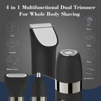 Hatteker 4 in 1 Multifunctional Dual - Head Body Hair Trimmer for Men, IPX7 Waterproof Groin & Body Hair Groomer, Rechargeable Body Electric Shaver Razor