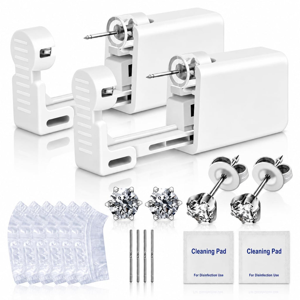 Anzero Ear Piercing Kit, Disposable Ear Piercing Gun with 5MM CZ Studs | Sterile Packed, 316L CZ Studs, Painless Quick Piercing, Easy and Safe, Home Self-Use, Suitable for Women, Men and Girls