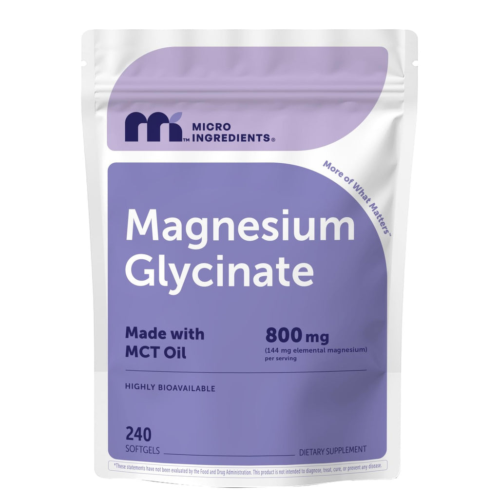 Micro Ingredients Magnesium Glycinate 800 mg Per Serving, 240 Softgels | Chelated Magnesium Supplement with MCT Oil | Non-GMO, Gluten Free, No Soy