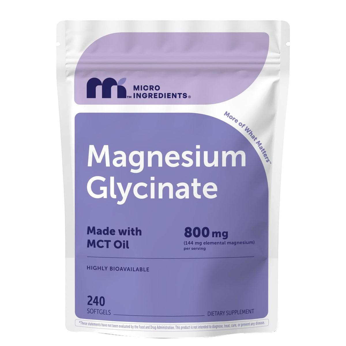 Micro Ingredients Magnesium Glycinate 800 mg Per Serving, 240 Softgels | Chelated Magnesium Supplement with MCT Oil | Non-GMO, Gluten Free, No Soy