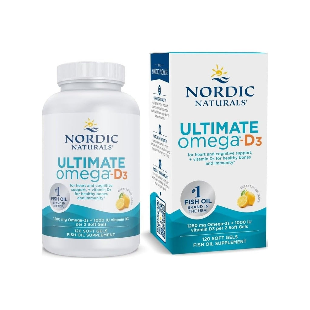 Nordic Naturals Ultimate Omega-D3,1280mg + 1000IU D3, Lemon - 45 Count | Omega-3 Fish Oil with EPA & DHA + Vitamin D3. Supports brain, heart & immune health. Lemon flavor. 45 servings. 2 per day.