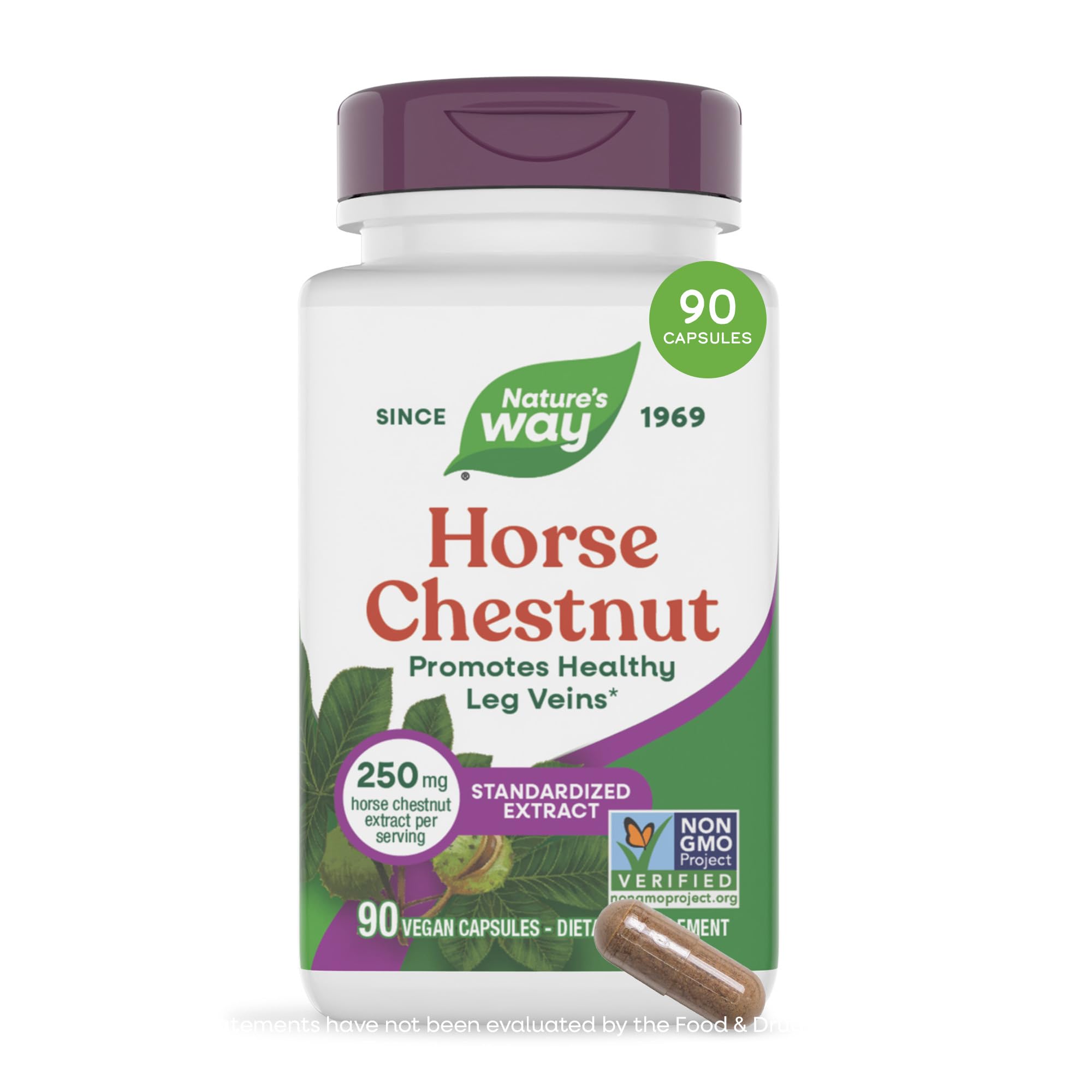 Nature's Way Horse Chestnut Extract, Supports Healthy Leg Veins*, 90 ct | Premium Extract, Standardized to 20% Aescin, Non-GMO Project Verified, Gluten Free, Vegan, 90 Capsules