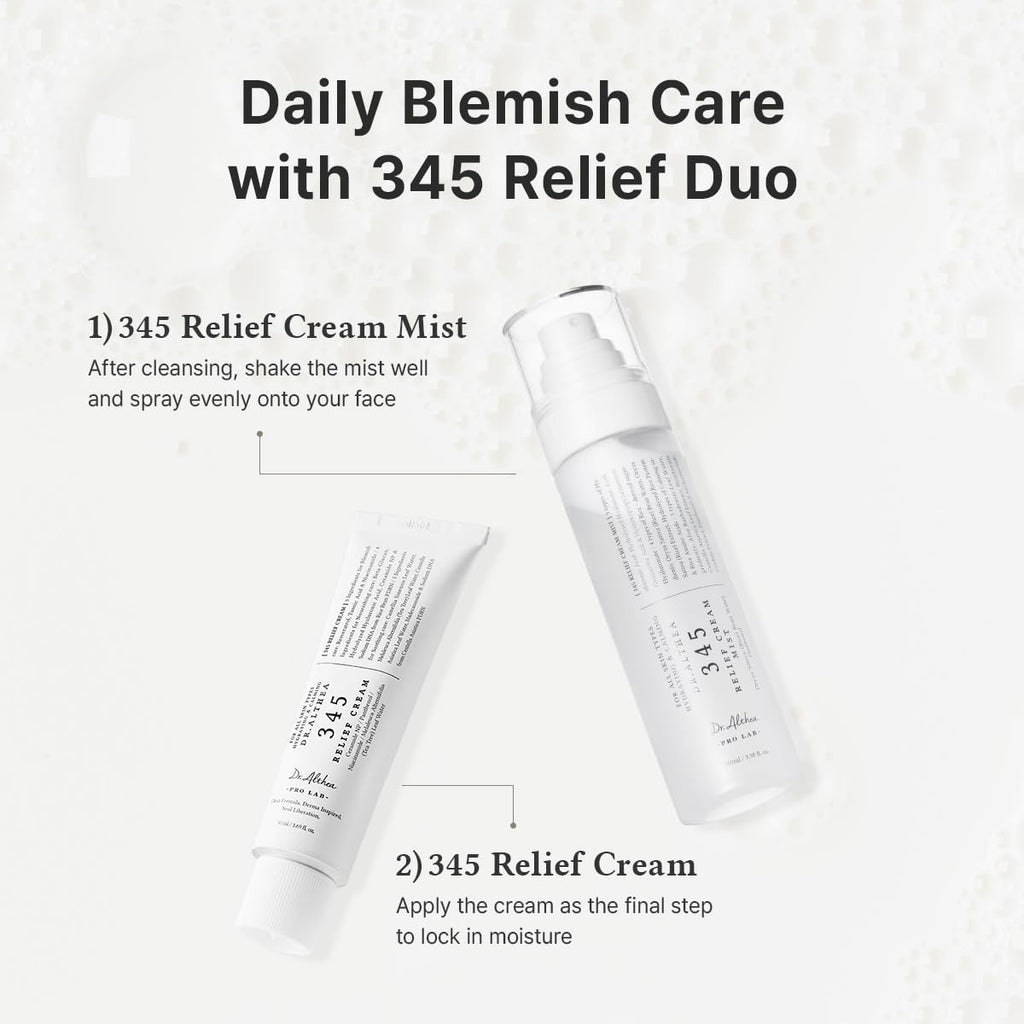Dr.Althea 345 Relief Cream & Mist Duo, Korean Vegan Skin Care Set | Soothing Recovery & Moisture for Sensitive Skin, Daily Post-Acne Moisturizer, Versatile Hydration Mist Spray