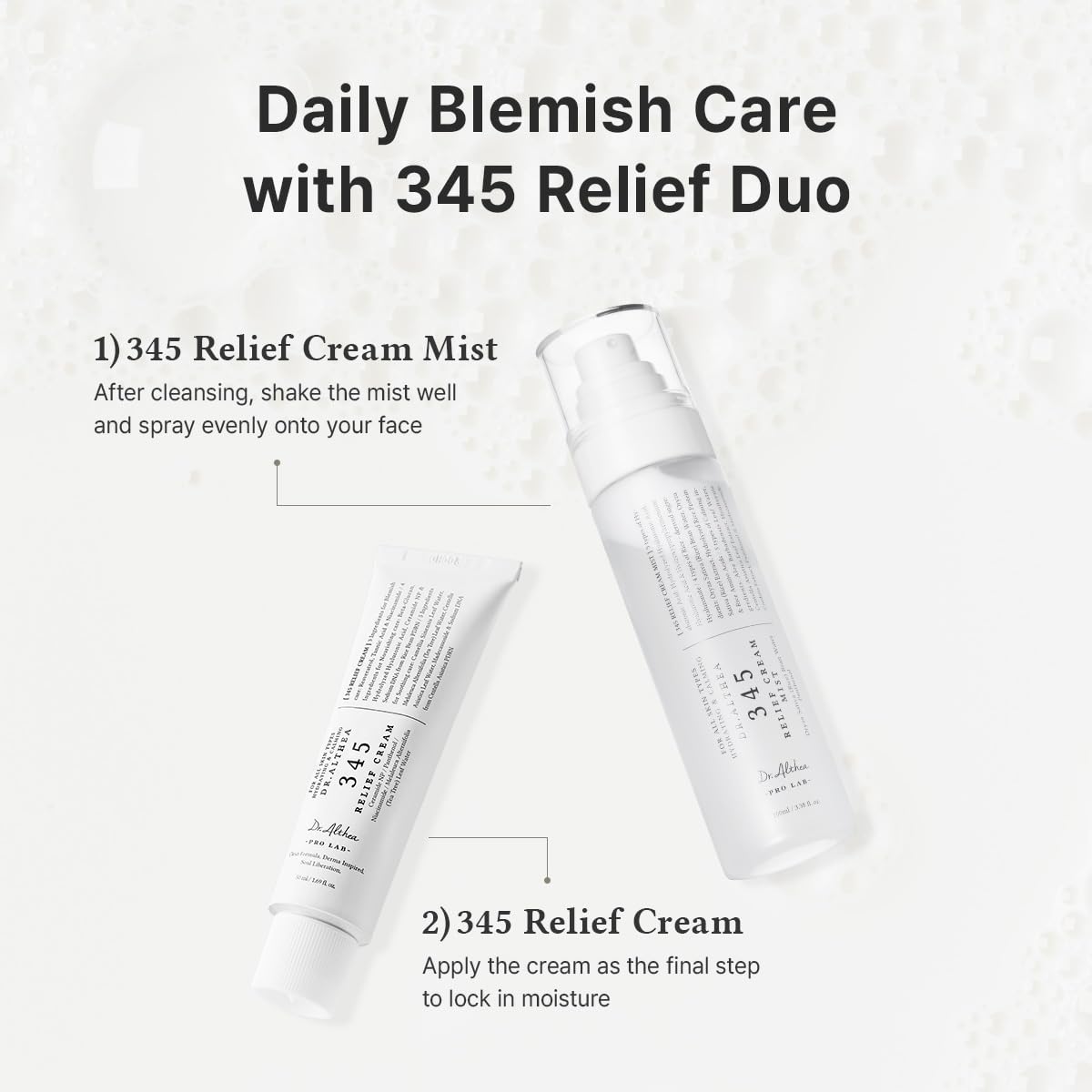 Dr.Althea 345 Relief Cream & Mist Duo, Korean Vegan Skin Care Set | Soothing Recovery & Moisture for Sensitive Skin, Daily Post-Acne Moisturizer, Versatile Hydration Mist Spray