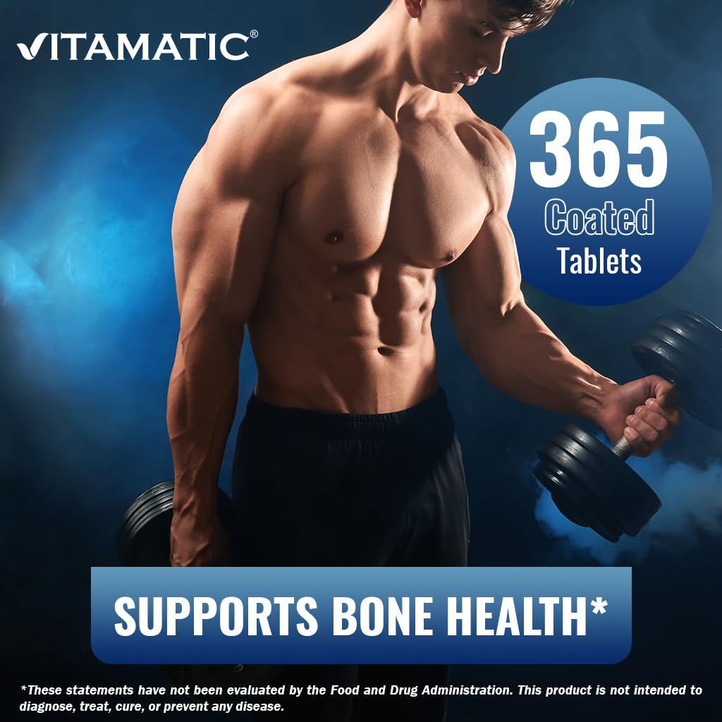 Vitamatic Calcium Supplement 1200mg with D3, K2 & B12, Immune & Bone Health Support - 365 Coated Tablets