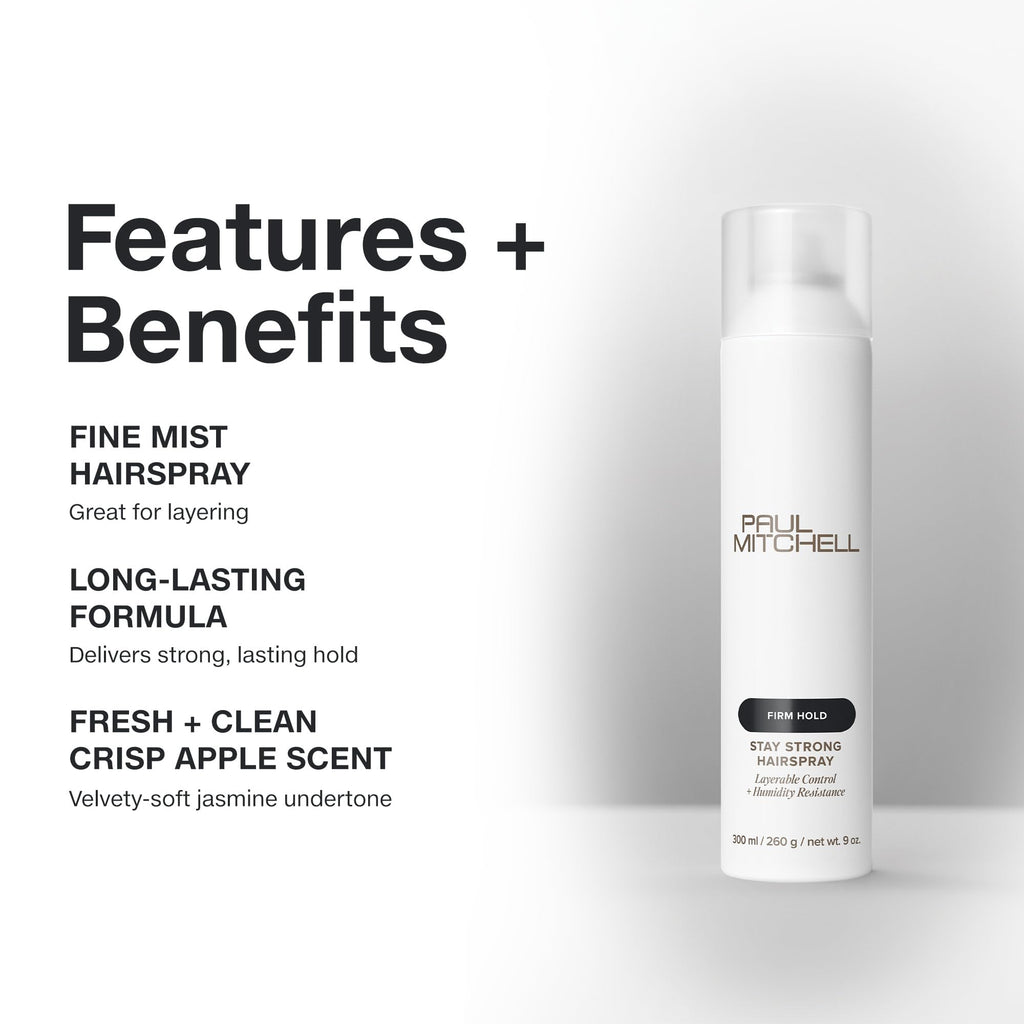 Paul Mitchell Stay Strong Hairspray, Layerable Control + Humidity Resistance, For All Hair Types, 9 oz