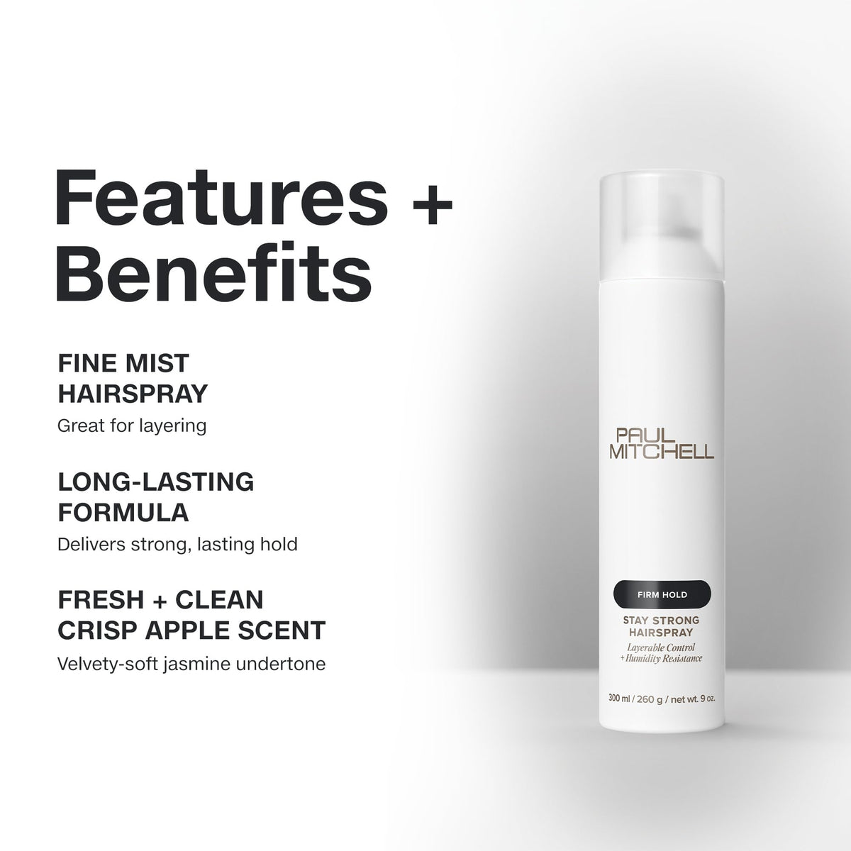Paul Mitchell Stay Strong Hairspray, Layerable Control + Humidity Resistance, For All Hair Types, 9 oz