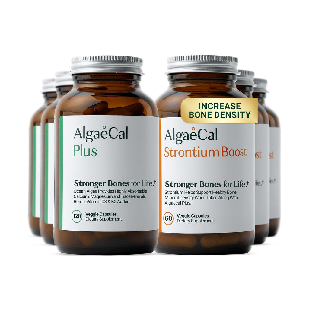 ALGAECAL Bone Builder Pack, Calcium + Strontium for Bone Density, 1 Month | Plant calcium (720mg) plus strontium, D3 (1600IU), K2 (100mg), magnesium (350mg) & 16 nutrients for bone density support.