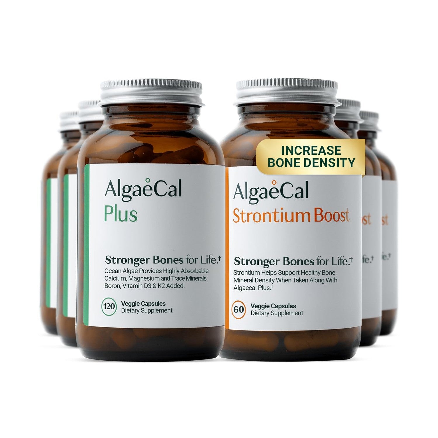 ALGAECAL Bone Builder Pack, Calcium + Strontium for Bone Density, 1 Month | Plant calcium (720mg) plus strontium, D3 (1600IU), K2 (100mg), magnesium (350mg) & 16 nutrients for bone density support.