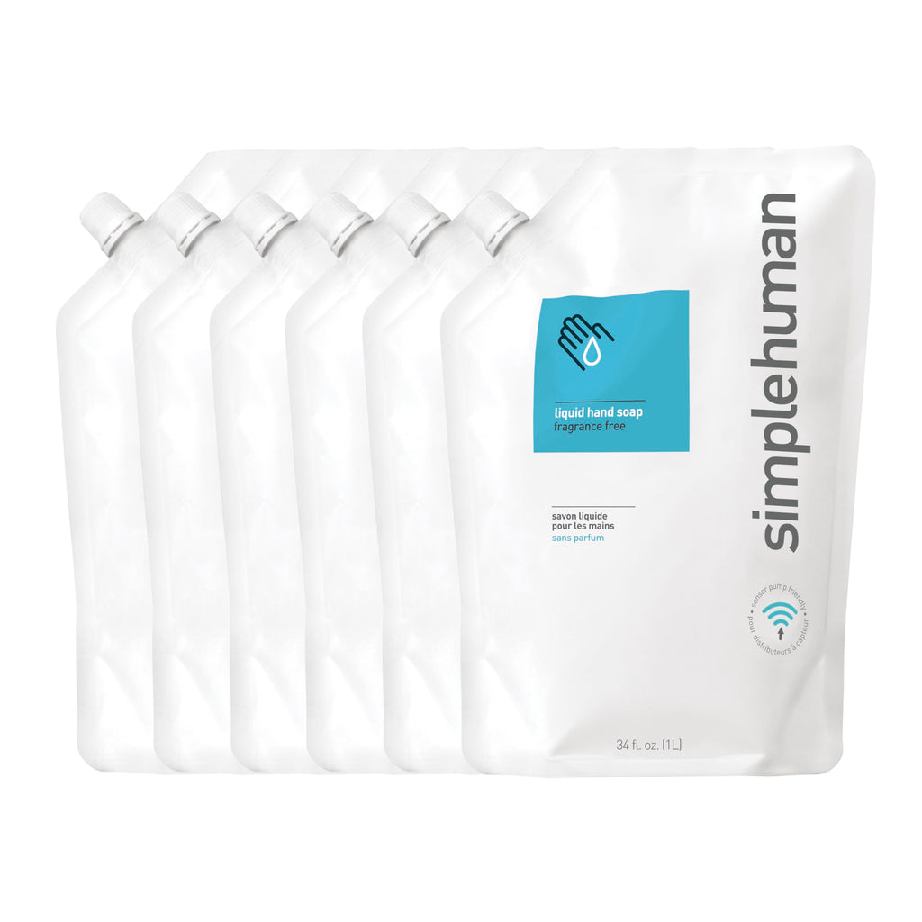 Buy now simplehuman Fragrance Free Moisturizing Liquid Hand Soap Refill Pouch, 34 Fl. Oz, Pack of 6 at indiglob india