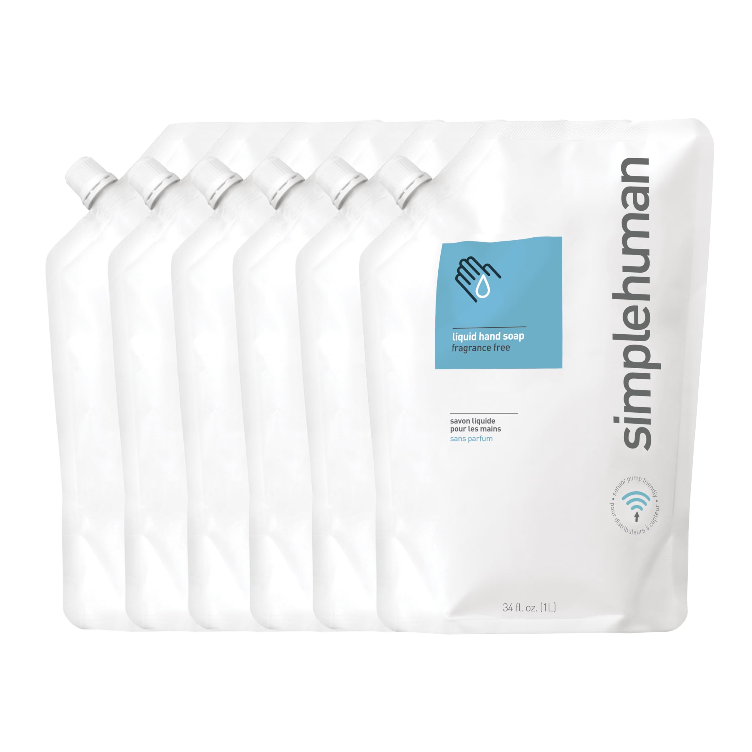 Buy now simplehuman Fragrance Free Moisturizing Liquid Hand Soap Refill Pouch, 34 Fl. Oz, Pack of 6 at indiglob india