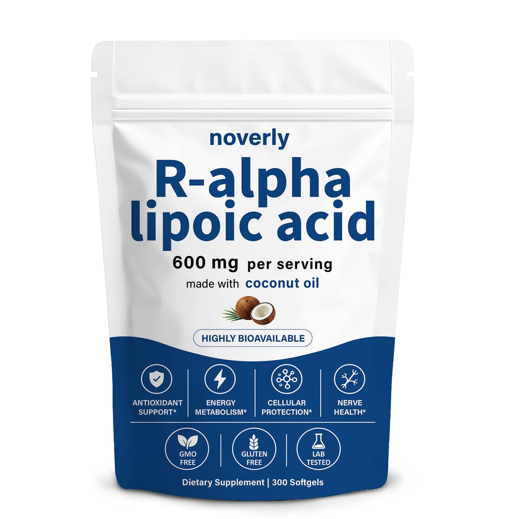 R Alpha Lipoic Acid 600mg, R-Alpha Lipoic Acid Supplement with Coconut Oil, 300 Softgels, Antioxidant Support for Cellular Energy & Healthy Nerve Function Support, Non-GMO Gluten-Free