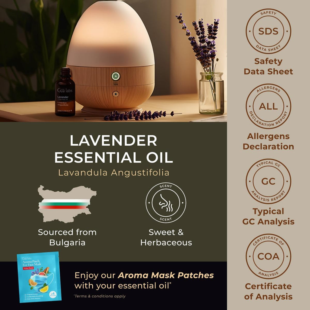 Buy now Gya Labs Lavender Essential Oil for Aromatherapy â€“ 0.34 Fl Oz â€“ Premium Grade Essential Oils for Diffuser, Aromatherapy, Hair Care, Skin Care, Body, Massage & DIY Candle Making Scents at indiglob india