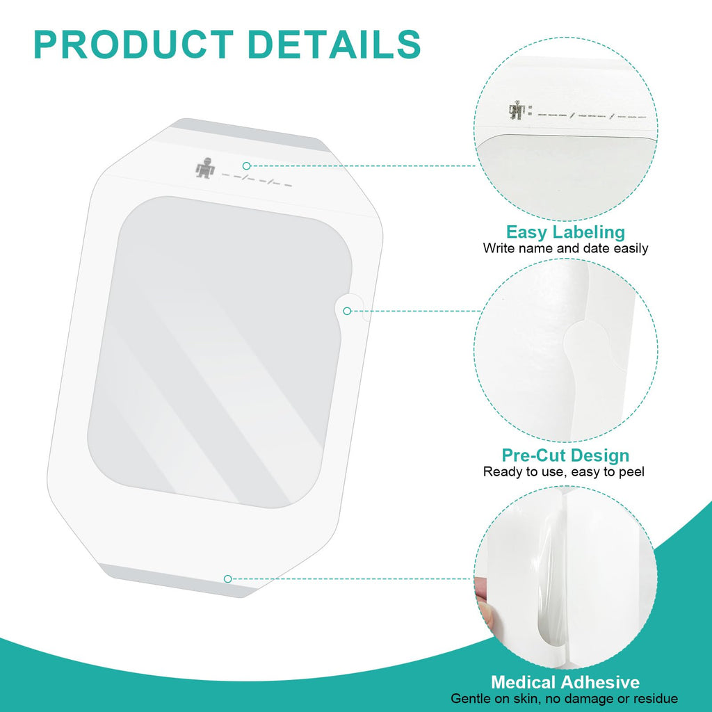 50PCS Transparent Film Dressing, 4" x 4.75" (20 PCS)+2.38" x 2.75" (30 PCS),Waterproof Clear Adhesive Bandages for Wound Care, IV Shield & Tattoo Aftercare