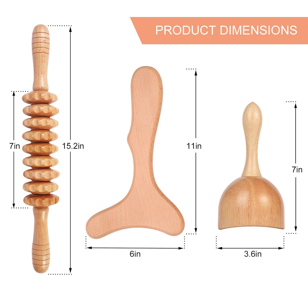 Komogir 3-in-1 Wood Therapy Massage Tools Lymphatic Drainage Massager Wooden Massager for Maderoterapia,Anti-Cellulite, Body Sculpting & Contouring