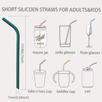 Reusable Thin Short 6.7" Cute Silicone Bendy Straws for Toddlers&Kids&Baby,6 10 12 oz Wine/Yeti Tumbler, Coffee/Cocktail Mug,Soda Cans,Take n toss Cup/BPA FREE-Small Flexible with Brushes