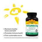 Country Life Vitamin D3 2500 IU, Non-Fish Source, 200 Softgels