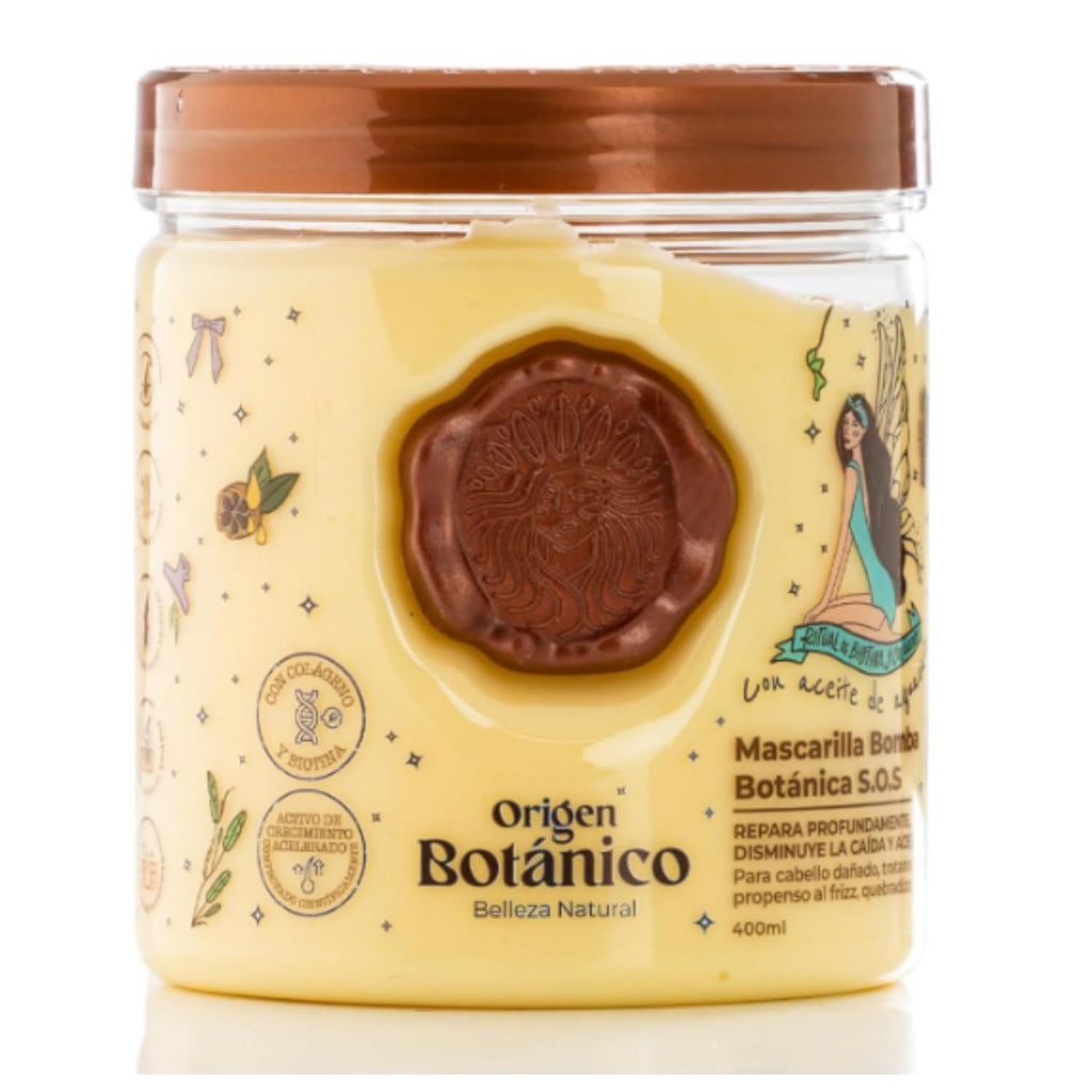 S.O.S. Botanical Bomb Mask 400 ml, Deeply repairs, reduces hair loss and accelerates growth. | Mascarilla Bomba Botanica S.O.S. 400 ml, Repara profundamente disminuye la caída y acelera el crecimiento