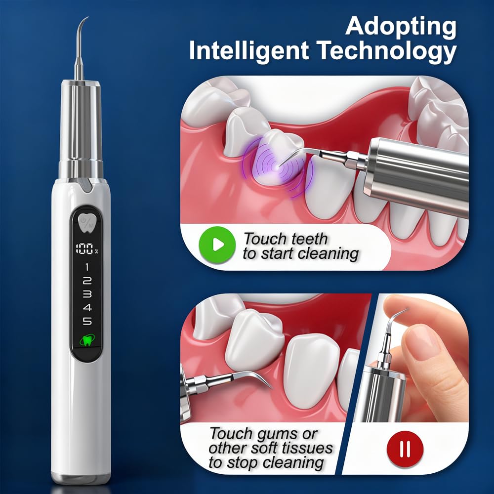 Plaque Remover for Teeth–5 Modes, LED, USB-C 4Tips Adult Teeth Cleaning Kit