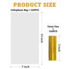 Labeol 160pcs Clear Cellophane Bags 7X14 Treat Bags with Ties Goodie Bag Clear Gift Bag for Packaging Popcorn Party Favor Cookie Candy Bakery Plastic Gift Wrap