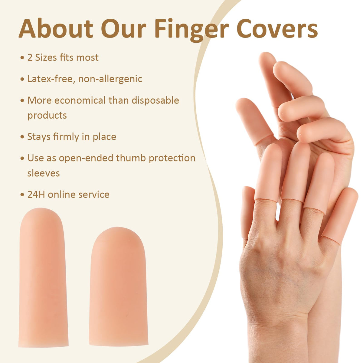 Silicone Finger Cots - Gel Finger Protectors Non Latex, Reusable Fingertip Bandages Covers for Thumb, Cuts, Wounds, First Aid Care, Assorted Sizes